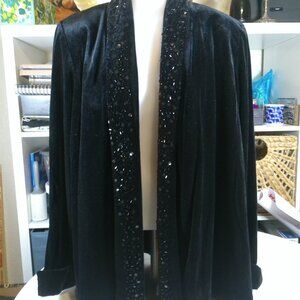 VTG JR Nites Women Black Velvet Open Evening Jacket M Sequin Whimsigoth Elegant